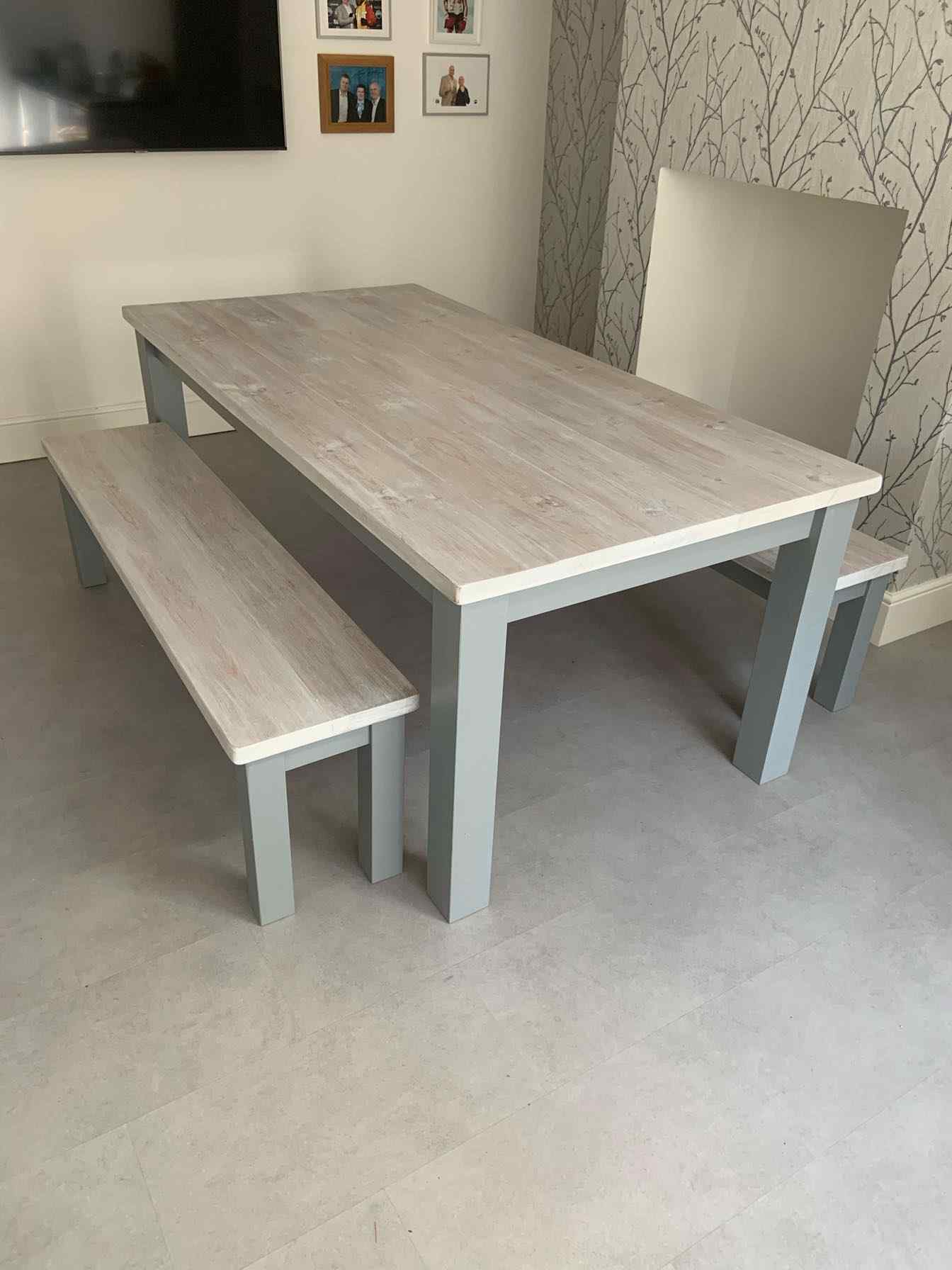hand made grey painted dining table