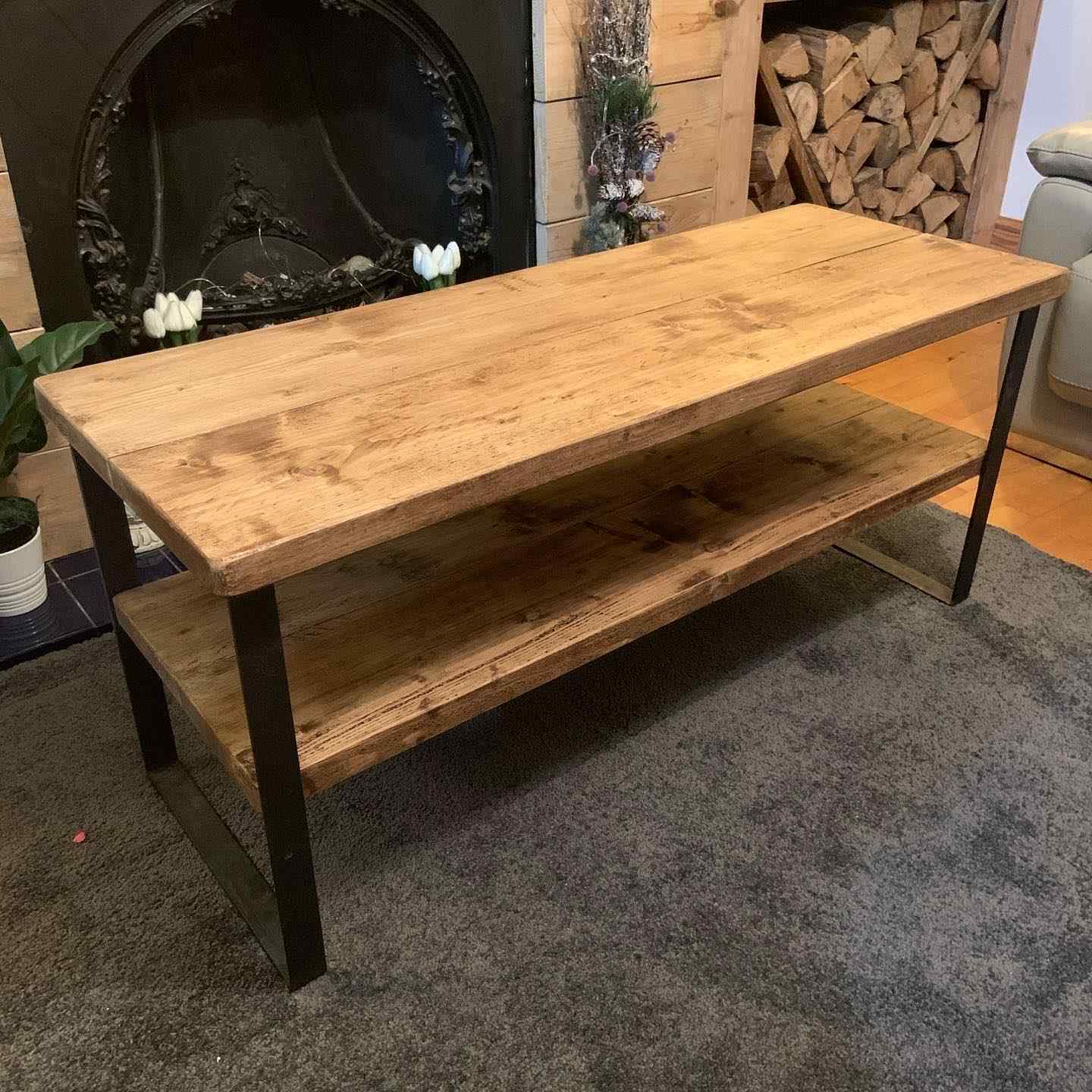 handmade wooden table with shelf